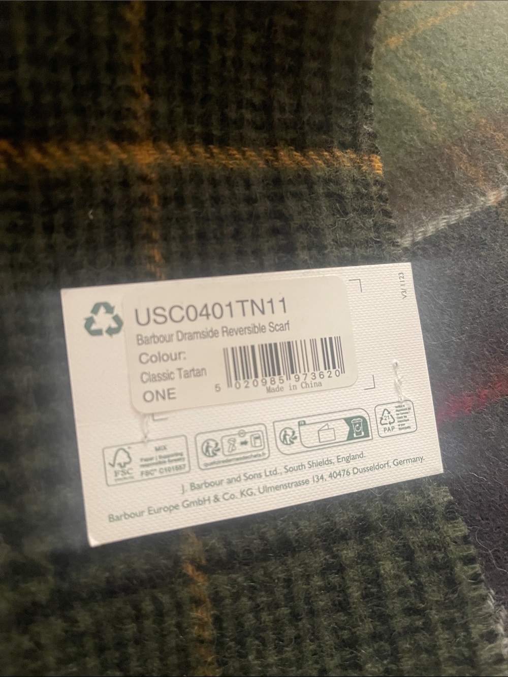 Barbour unisex Plaid Wool Scarf reversible new 100% Lamb wool - Picture 6 of 10